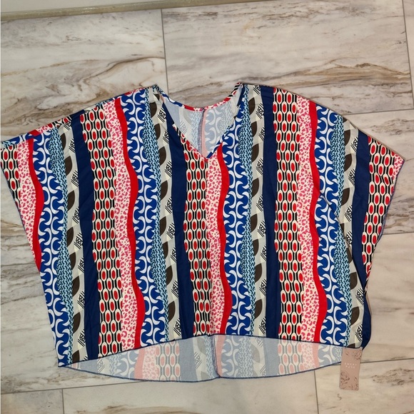 NWT Emery Rose Colorful Geometric Print High-Low Blouse 1XL - Picture 3 of 7